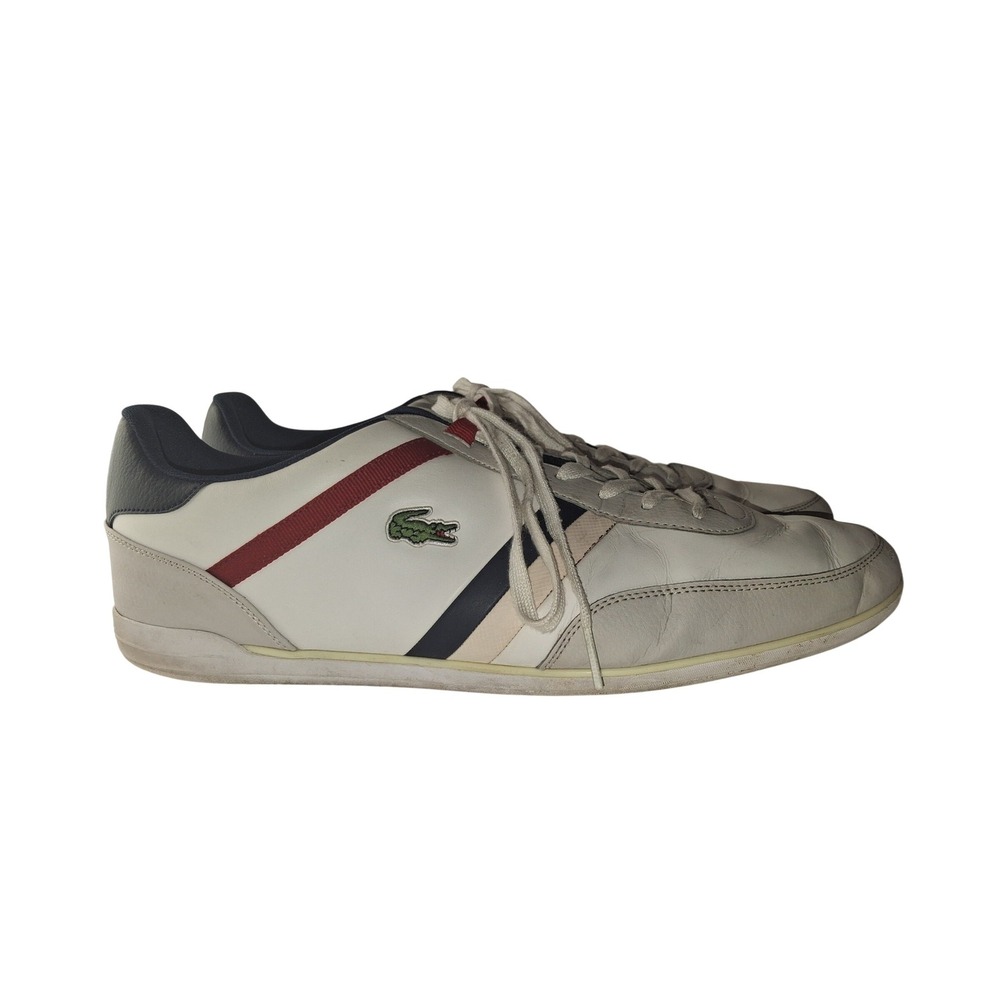 Lacoste Giron TCL SPM Mens White Leather Sneakers Tri-Color Stripes size 11.5